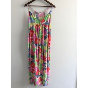 Rip Curl Tropical Floral Maxi Dress XL Multicolor‎ Gauze V-Neck Racerback Summer